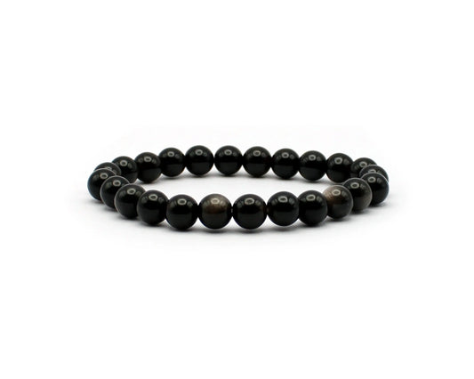 obsidian silber armband 8mm rund elastisch edelstein schmuck damen handgefertigt 19cm silbergrau