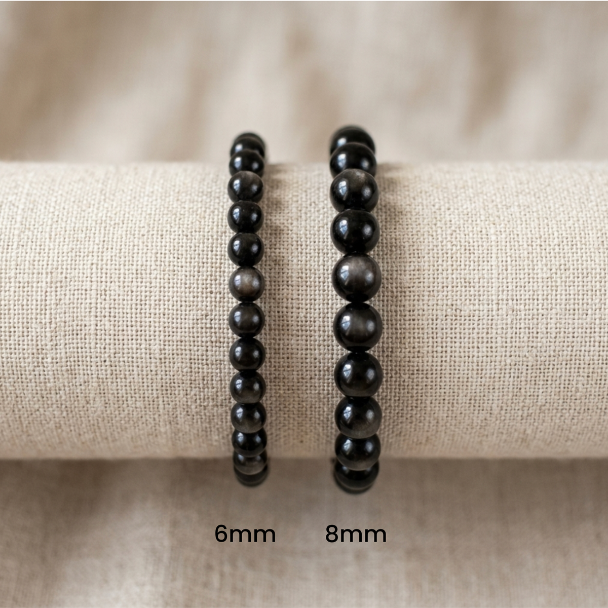 Obsidian Silber Armband Größenvergleich 6mm und 8mm | Tiger Treasure