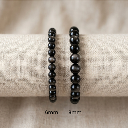 Obsidian Silber Armband Größenvergleich 6mm und 8mm | Tiger Treasure