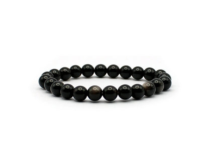 obsidian silber armband 8mm rund elastisch edelstein schmuck damen handgefertigt 19cm silbergrau