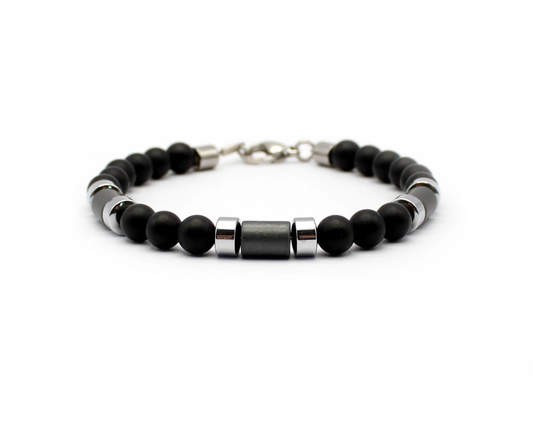 Armband mit Onyxkugeln und Hämatin aus Edelstahl