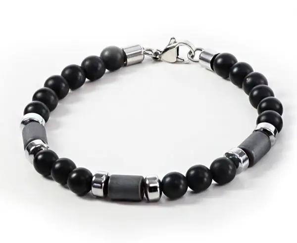 Armband mit Onyxkugeln und Hämatin aus Edelstahl