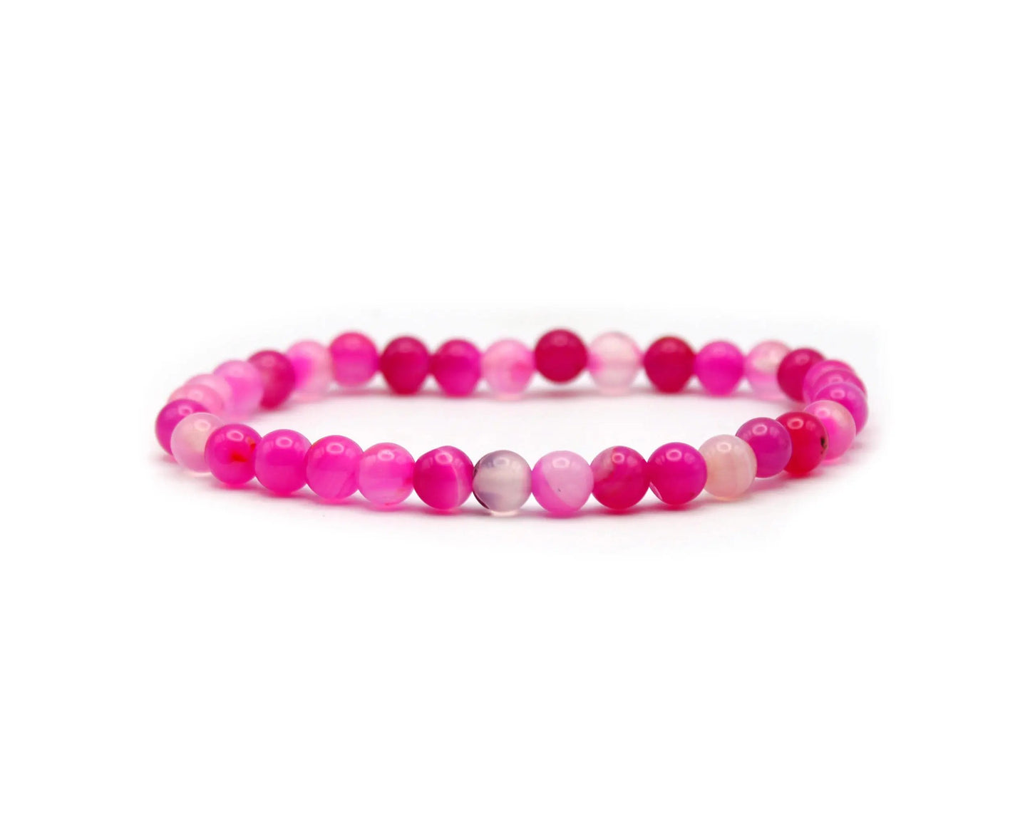 Elastisches Pink Achat Armband für Damen, 19 cm lang mit 6 mm runden Edelsteinperlen