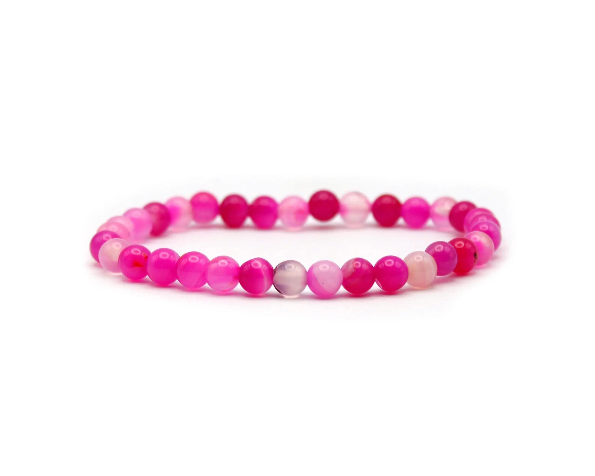 Elastisches Pink Achat Armband für Damen, 19 cm lang mit 6 mm runden Edelsteinperlen