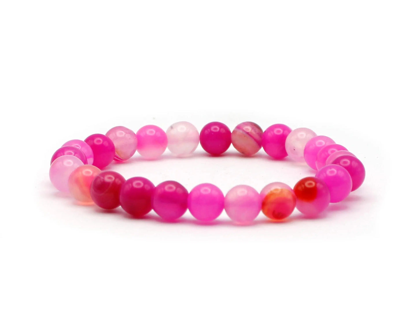 Elastisches Pink Achat Armband für Damen, 19 cm lang mit 8 mm runden Edelsteinperlen