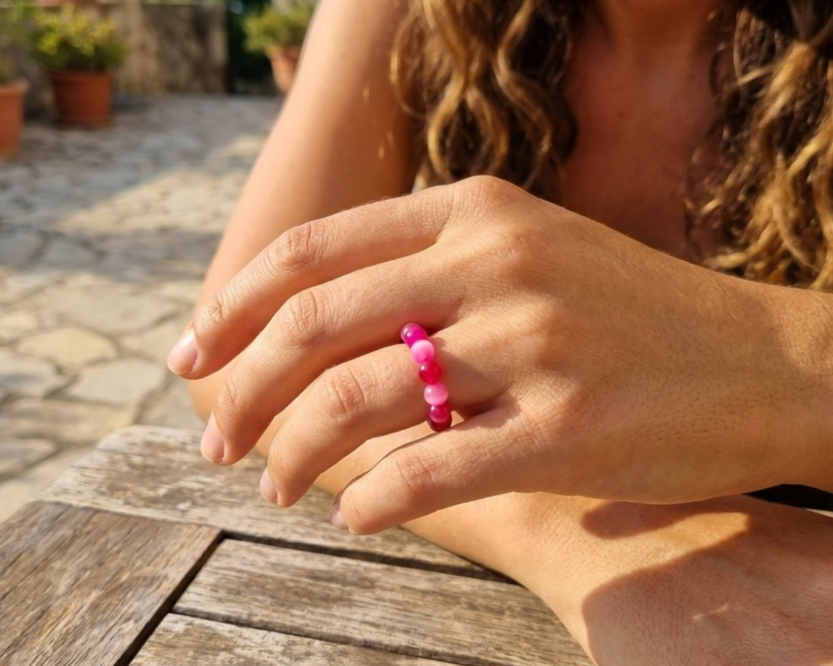 Pink-Achat-Ring, handgefertigt, Edelsteine aus Brasilien. | Tiger Treasure