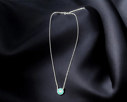 Rhodiniertes Silber Collier mit türkis emaillierten Elementen und weißen Zirkonia, 41,5 + 5 cm Länge