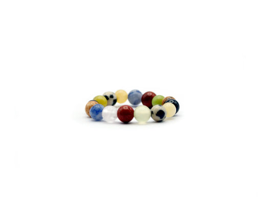 Elastischer Ring aus echten Edelsteinen mit 4 mm Kugeln, 1,8 cm Durchmesser, handgefertigt
