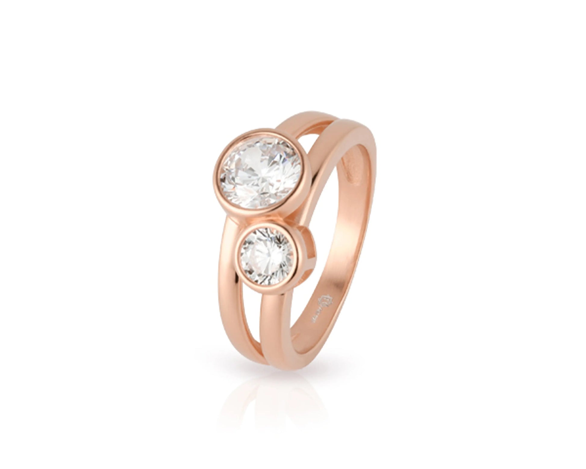 Ring mit rund facettiertem Zirkonia – 7 mm & 5 mm Ø, in Silber, Roségold oder Gold Tiger Treasure - Qualität, inspiriert seit 1890
