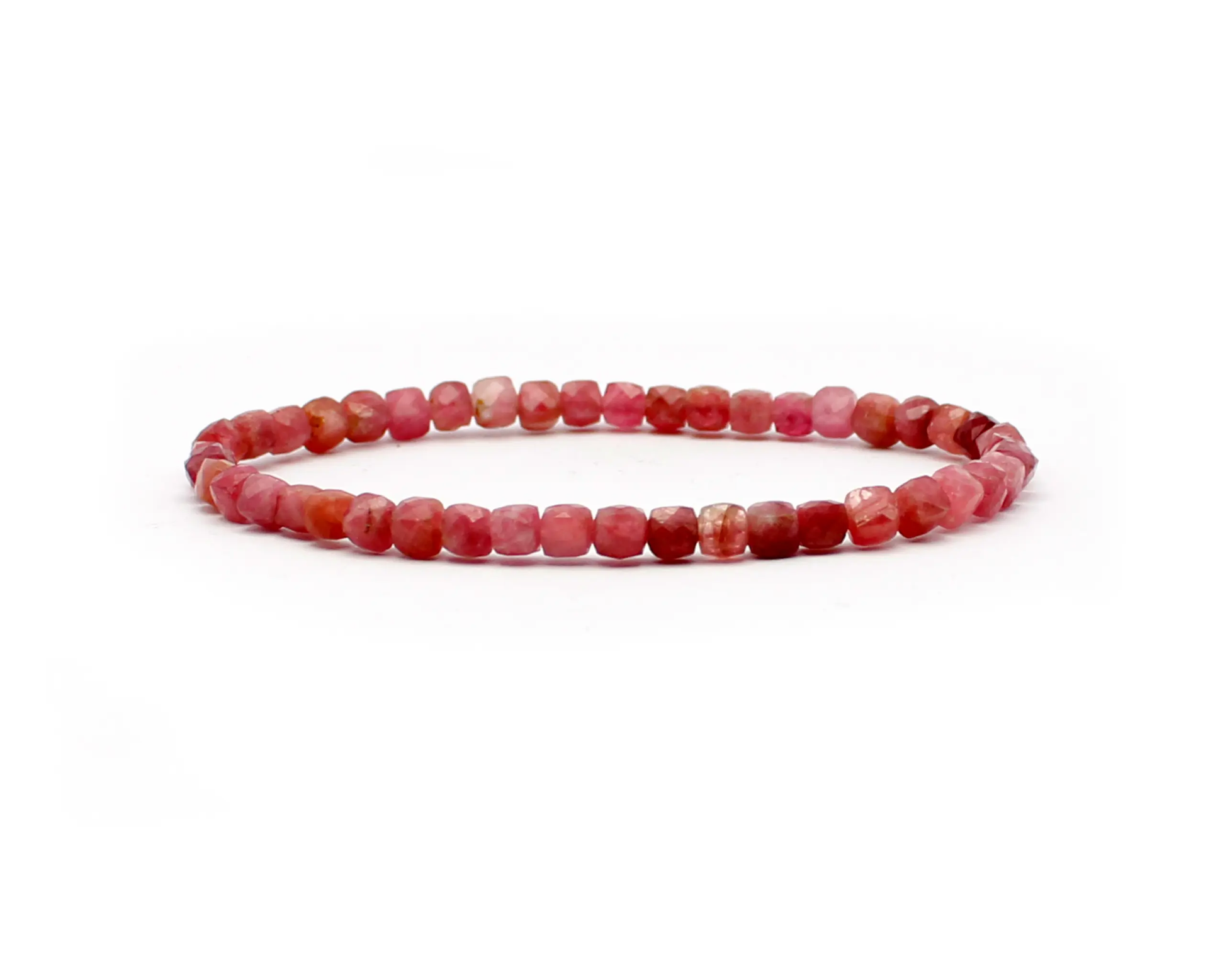 Handgefertigtes Turmalin rosa Armband – 4 mm facettierte Edelstein-Perlen mit Diamond Polish