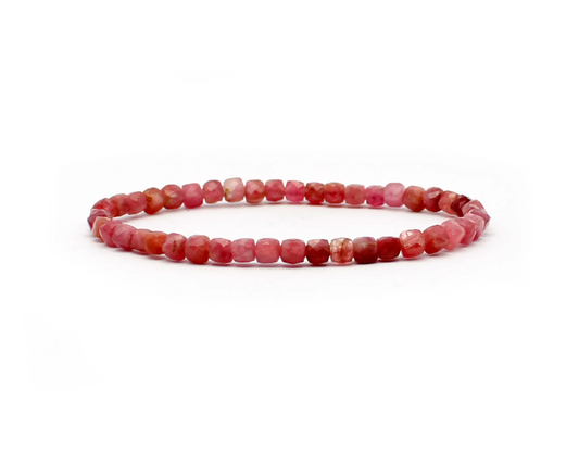 Handgefertigtes Turmalin rosa Armband – 4 mm facettierte Edelstein-Perlen mit Diamond Polish