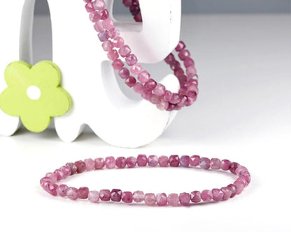 Handgefertigtes Turmalin rosa Armband – 4 mm facettierte Edelstein-Perlen mit Diamond Polish