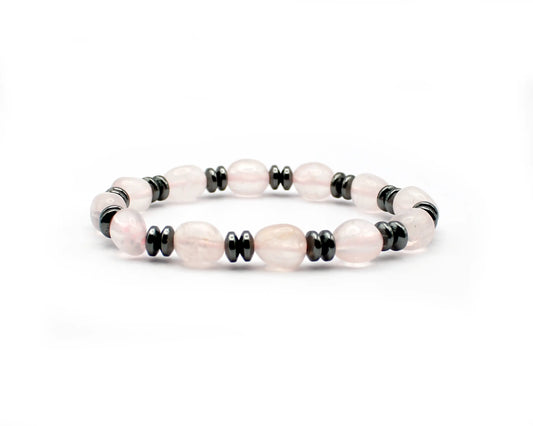 Handgefertigtes Rosenquarz-Armband mit Hämatin, 11x8 mm barocke Perlen, echtes Edelstein-Armband aus Deutschland, für innere Ruhe und Schutz