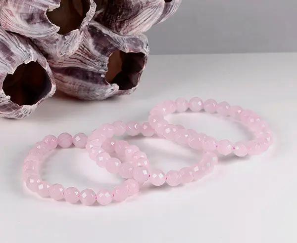 Handgefertigtes facettiertes Rosenquarz-Armband mit 8 mm Perlen echtes Edelstein-Armband aus Deutschland für Liebe und innere Harmonie