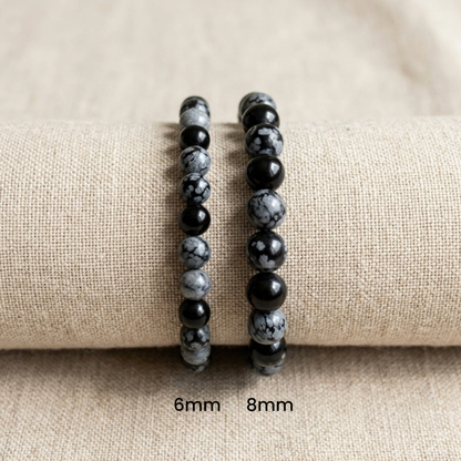 Schneeflocken Obsidian Armband Größenvergleich 6mm und 8mm | Tiger Treasure