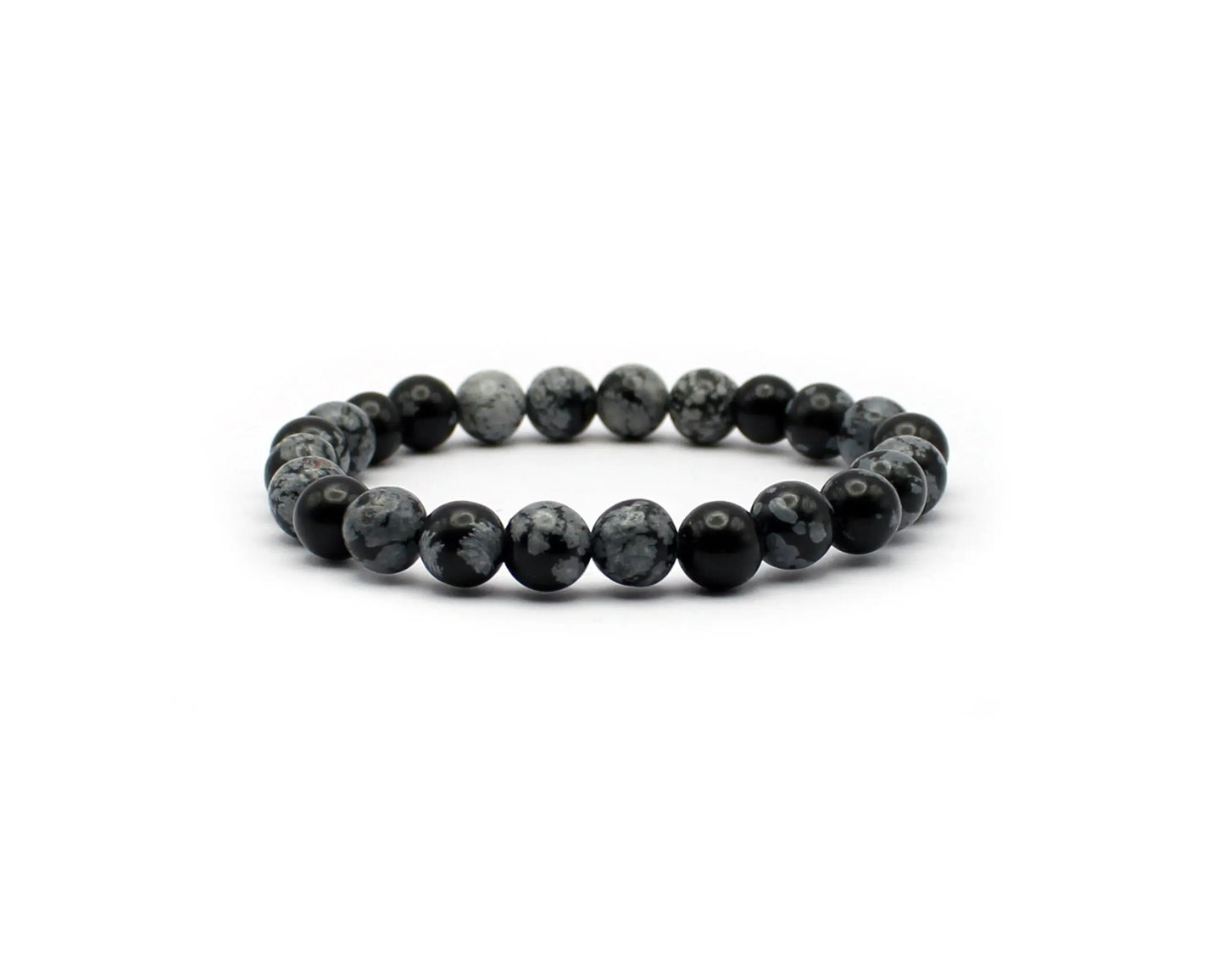 snow obsidian armband schwarz weiss 6mm 8mm edelstein elastisch handgemacht 19cm damen herren