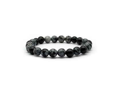 snow obsidian armband schwarz weiss 6mm 8mm edelstein elastisch handgemacht 19cm damen herren