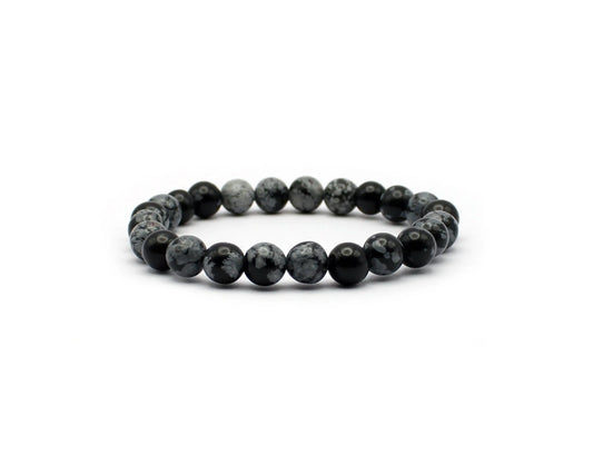 snow obsidian armband schwarz weiss 6mm 8mm edelstein elastisch handgemacht 19cm damen herren