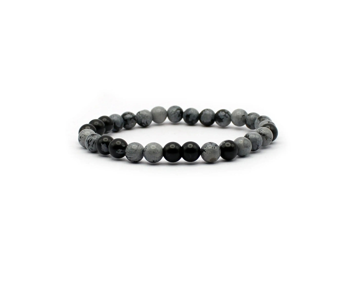 snow obsidian armband schwarz weiss 6mm 8mm edelstein elastisch handgemacht 19cm damen herren