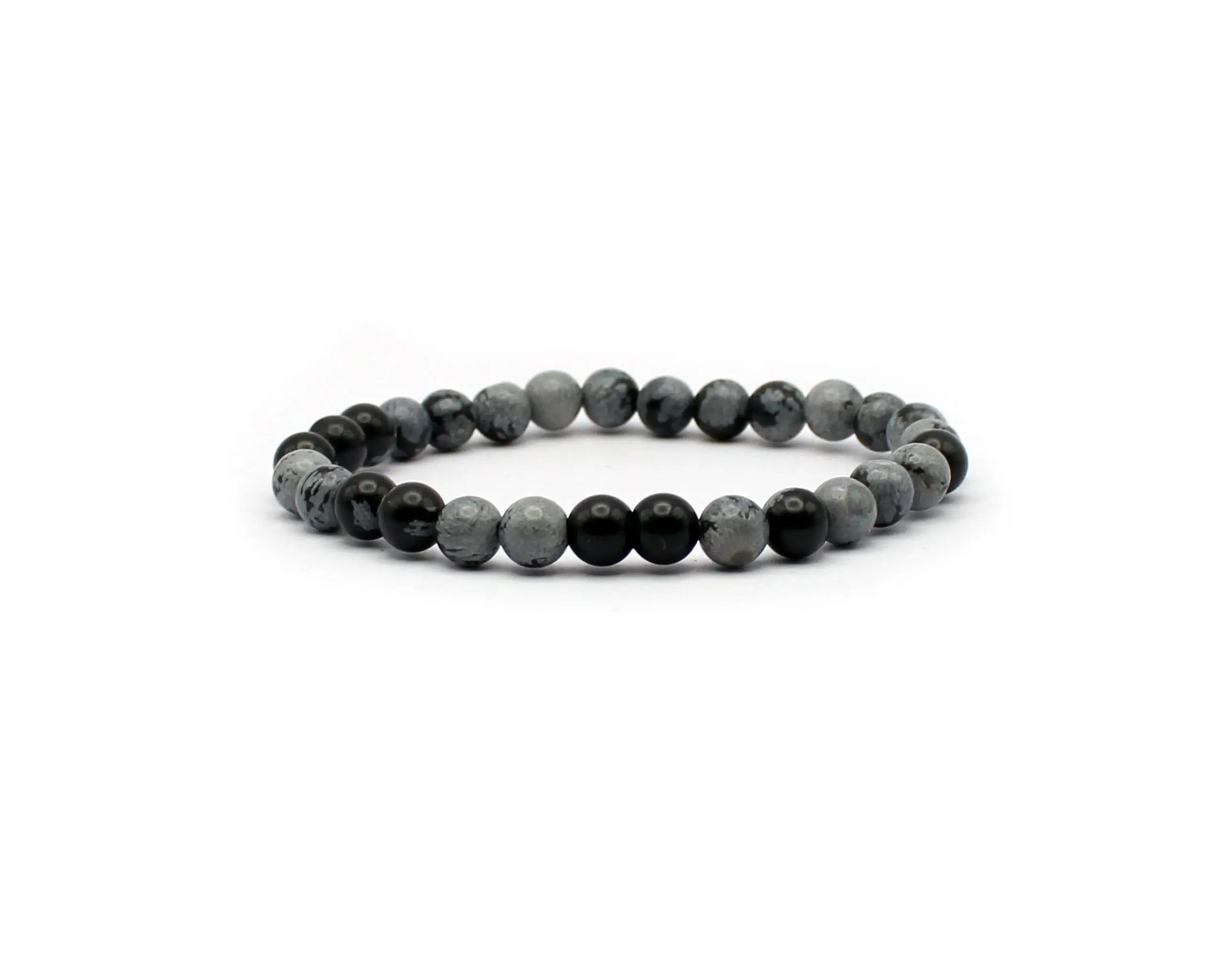 snow obsidian armband schwarz weiss 6mm 8mm edelstein elastisch handgemacht 19cm damen herren