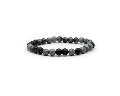 snow obsidian armband schwarz weiss 6mm 8mm edelstein elastisch handgemacht 19cm damen herren