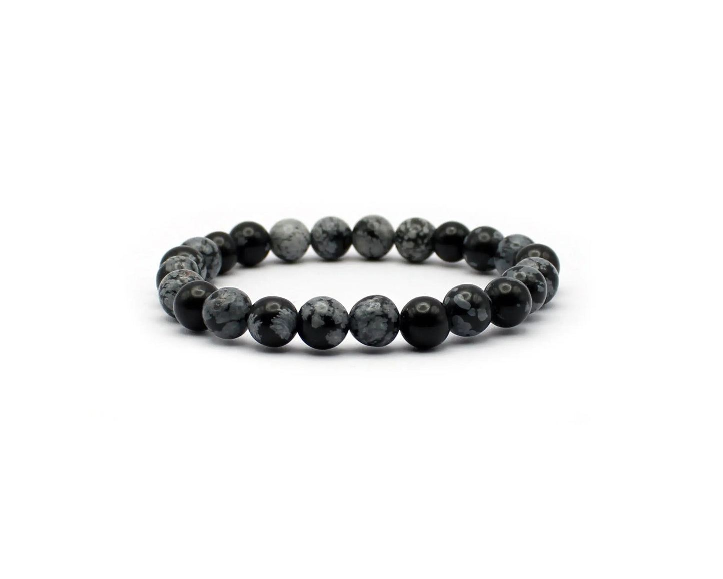 snow obsidian armband schwarz weiss 6mm 8mm edelstein elastisch handgemacht 19cm damen herren