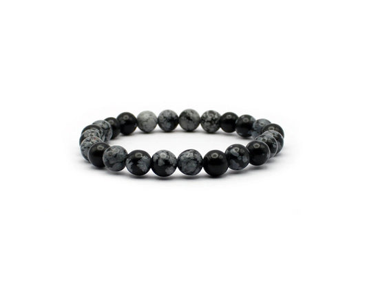 snow obsidian armband schwarz weiss 6mm 8mm edelstein elastisch handgemacht 19cm damen herren