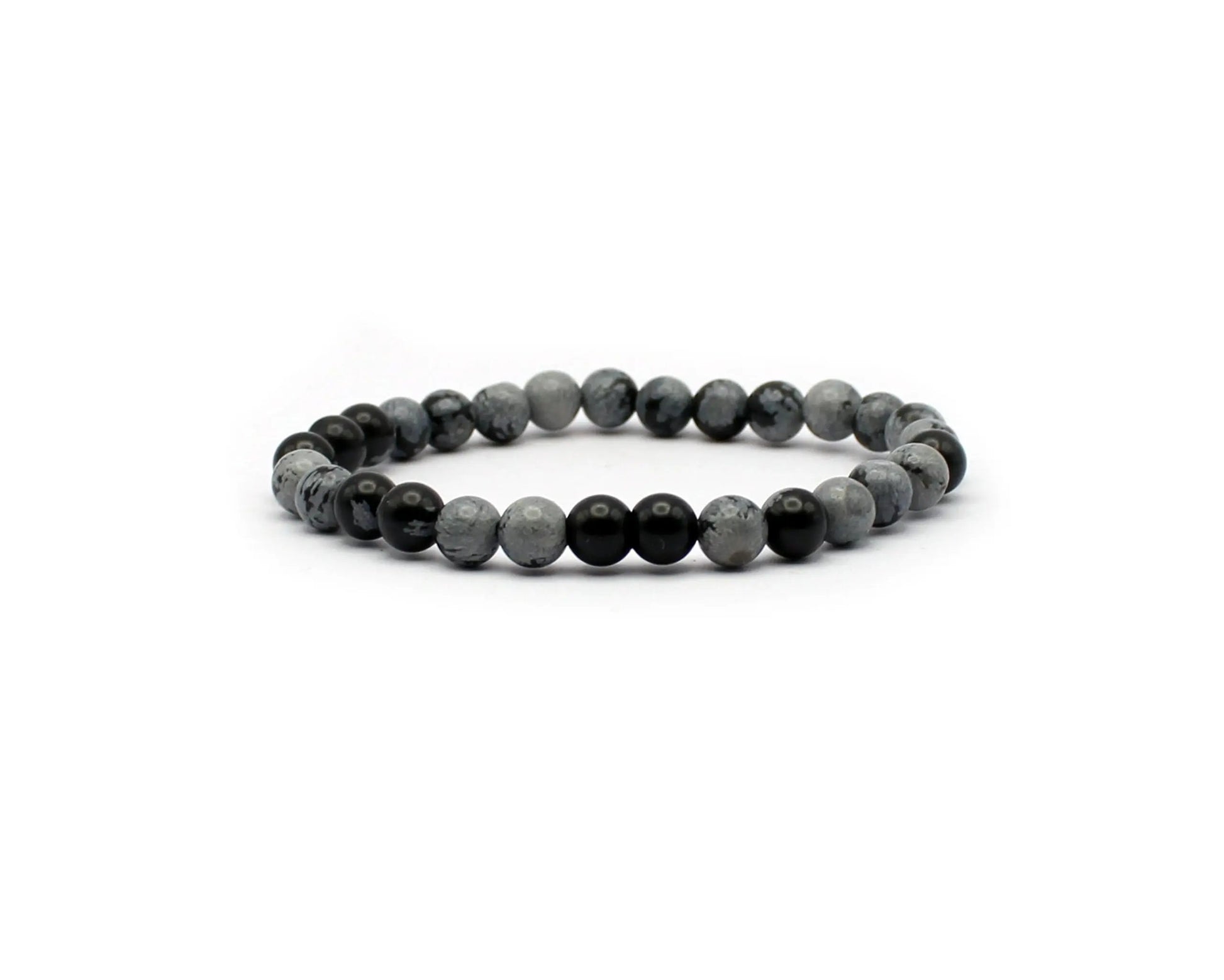 snow obsidian armband schwarz weiss 6mm 8mm edelstein elastisch handgemacht 19cm damen herren