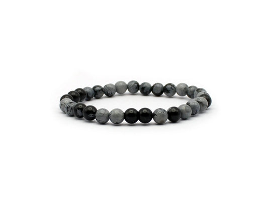 snow obsidian armband schwarz weiss 6mm 8mm edelstein elastisch handgemacht 19cm damen herren