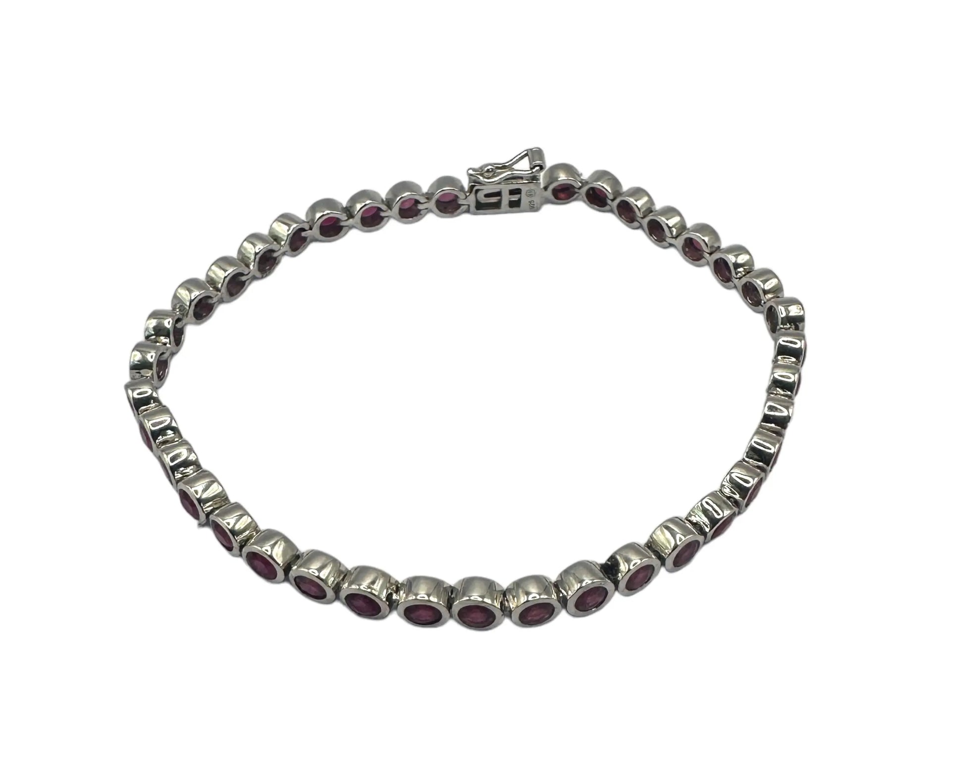 Silber Armband mit facettierten, reinheitsverbesserten Rubinen in Zargenfassung, 18,5 cm lang