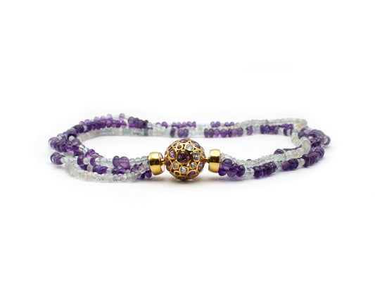 Silber Collier mit Amethyst, Aquamarin und Topas vergoldet
