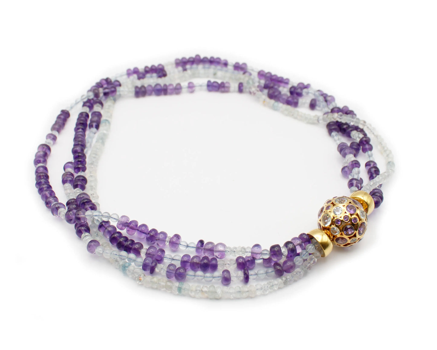 Silber Collier mit Amethyst, Aquamarin und Topas vergoldet