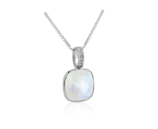 Silber Collier mit facettiertem Mondstein und weißen Edeltopasen