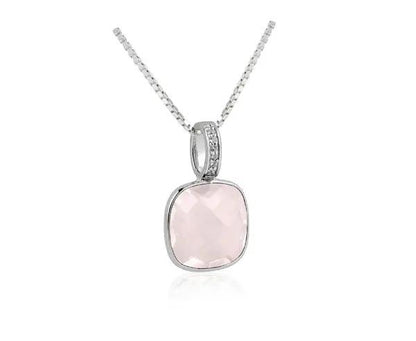 Silber Collier mit facettiertem Rosenquarz-Anhänger und weißen Edeltopasen im antiken Look