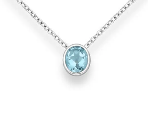 Silber Collier mit oval facettiertem blauem Edeltopas in Zargenfassung