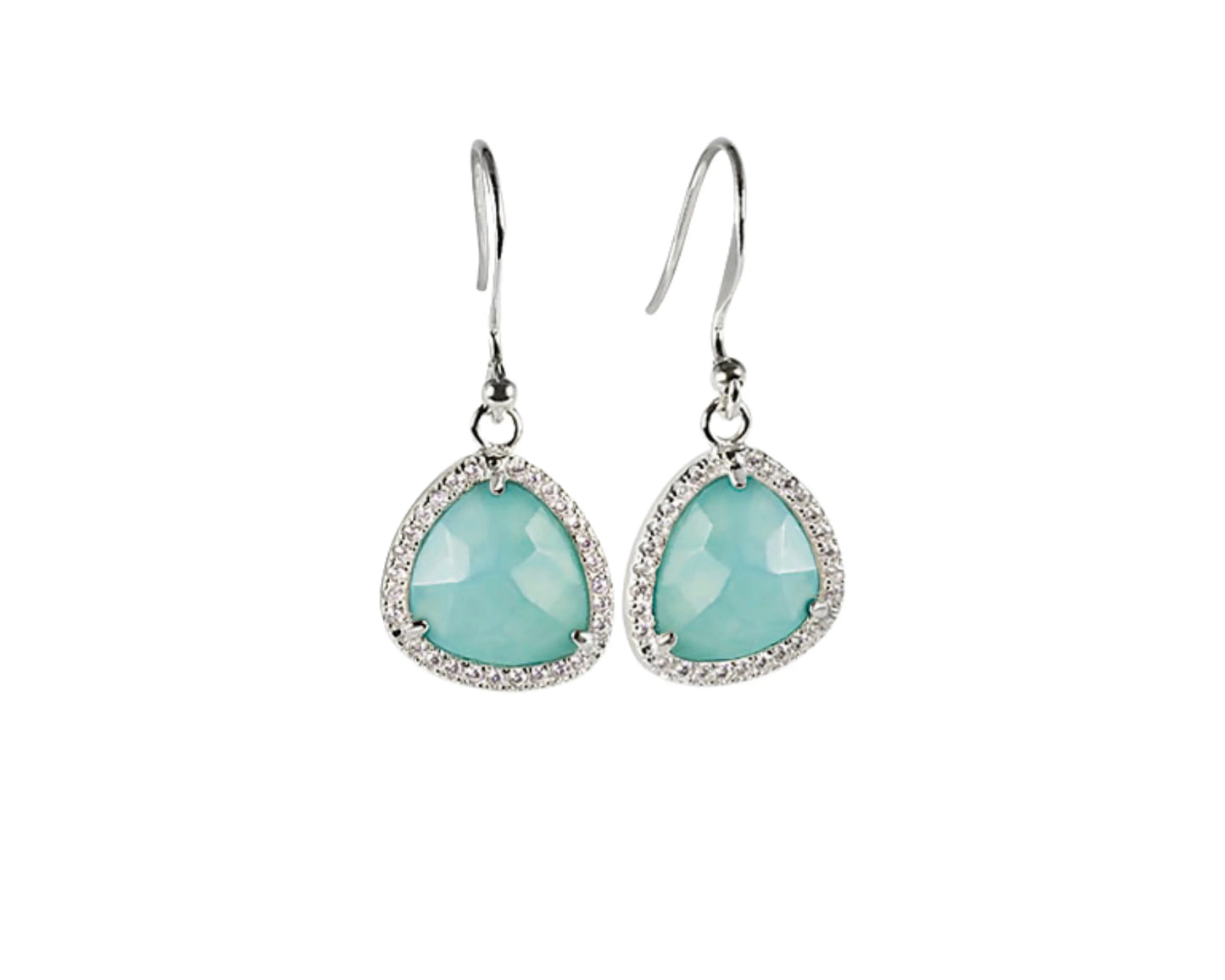 Silver ear hooks with amazonite and zirconia