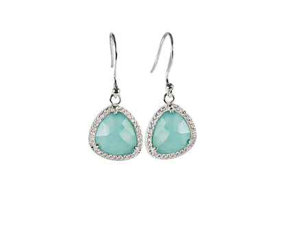 Silver ear hooks with amazonite and zirconia
