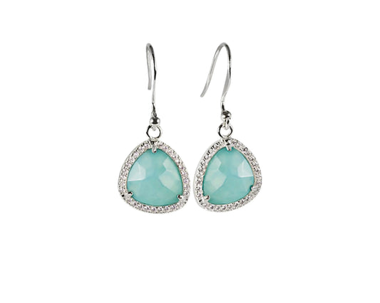 Silver ear hooks with amazonite and zirconia