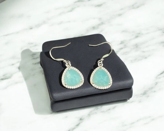 Silber Ohrhaken mit Amazonit und Zirkonia