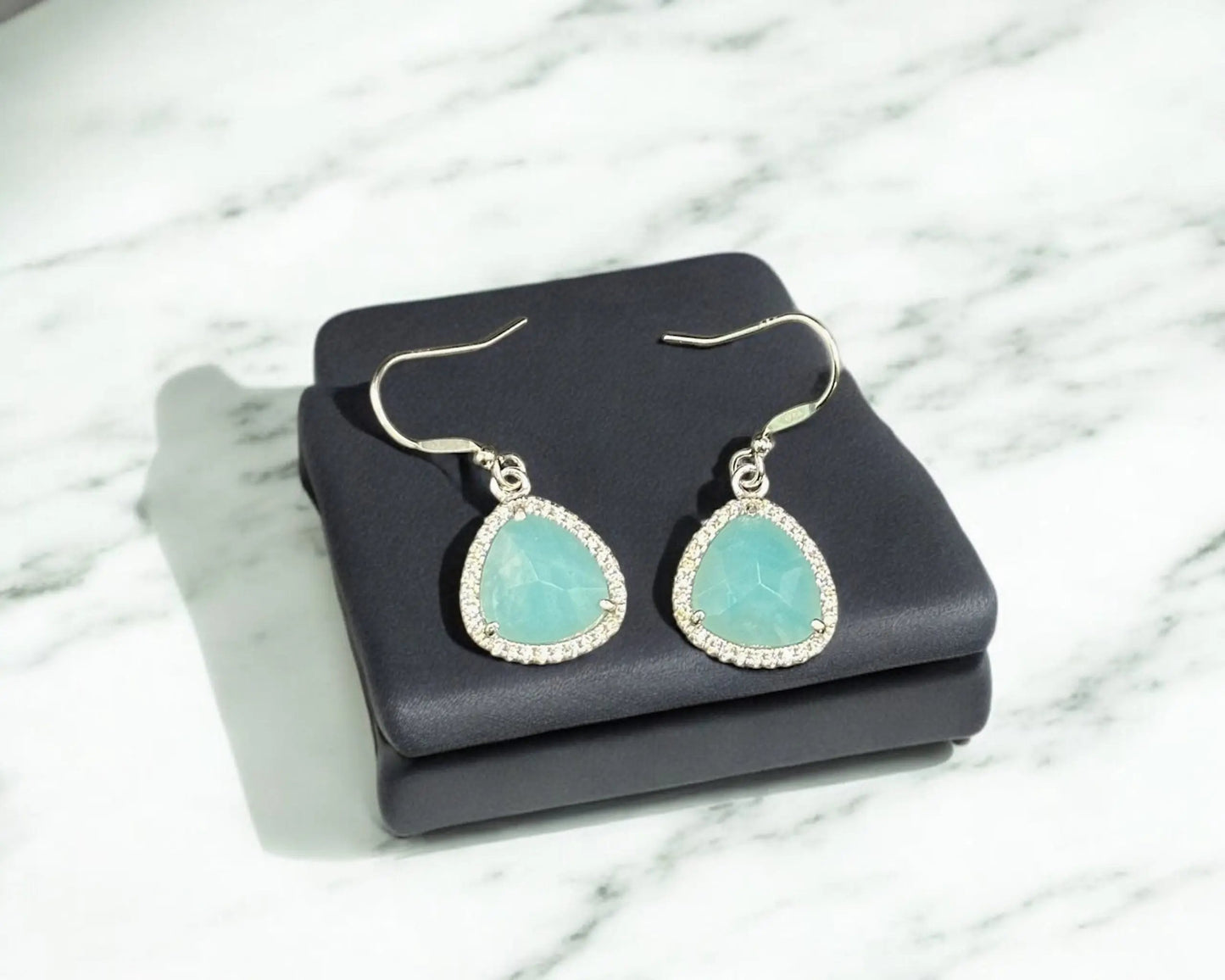 Silber Ohrhaken mit Amazonit und Zirkonia