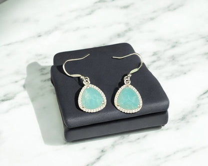 Silber Ohrhaken mit Amazonit und Zirkonia