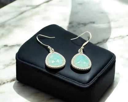 Silber Ohrhaken mit Amazonit und Zirkonia