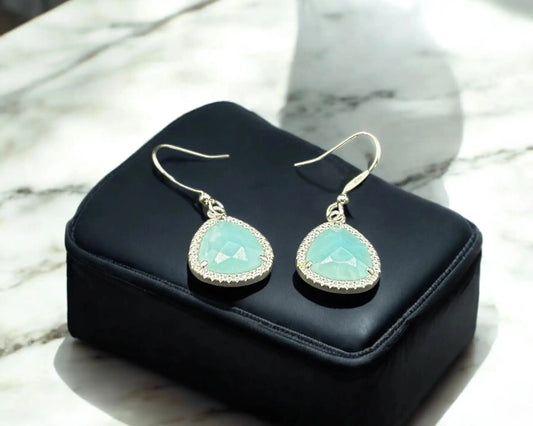 Silber Ohrhaken mit Amazonit und Zirkonia