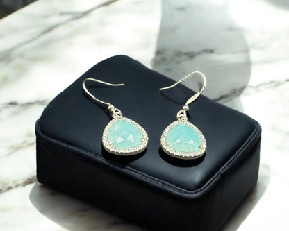 Silber Ohrhaken mit Amazonit und Zirkonia