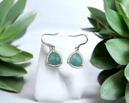Silber Ohrhaken mit Amazonit und Zirkonia