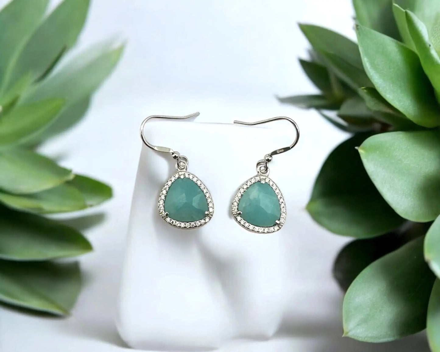 Silber Ohrhaken mit Amazonit und Zirkonia