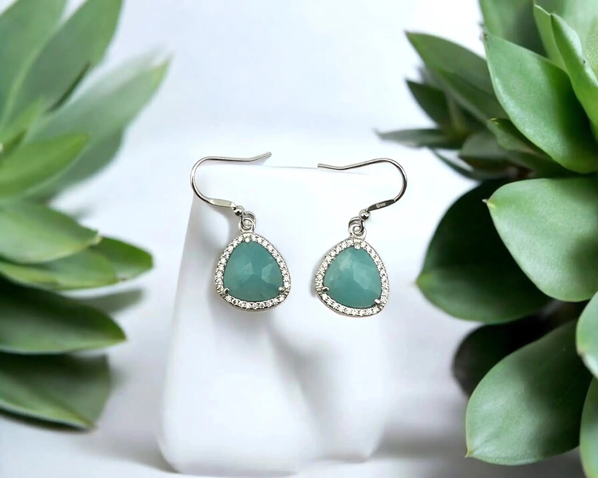 Silber Ohrhaken mit Amazonit und Zirkonia