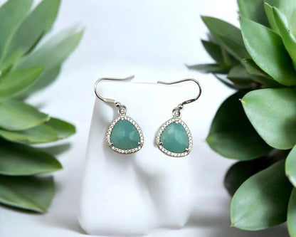 Silber Ohrhaken mit Amazonit und Zirkonia