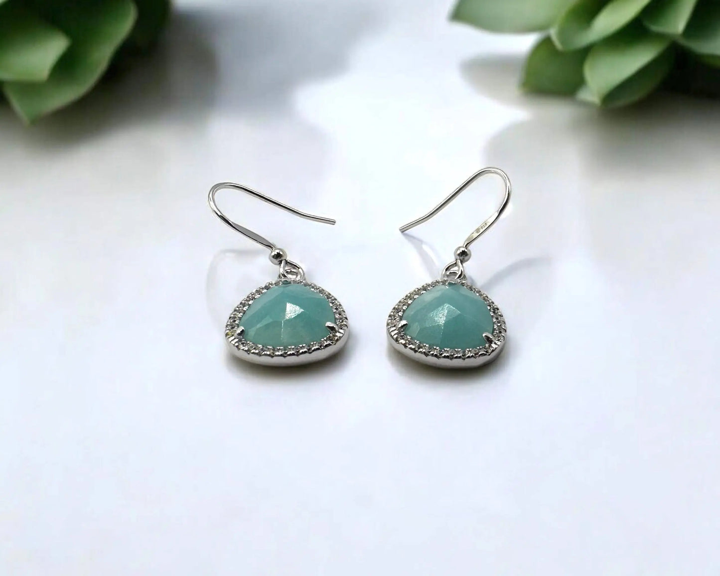 Silber Ohrhaken mit Amazonit und Zirkonia