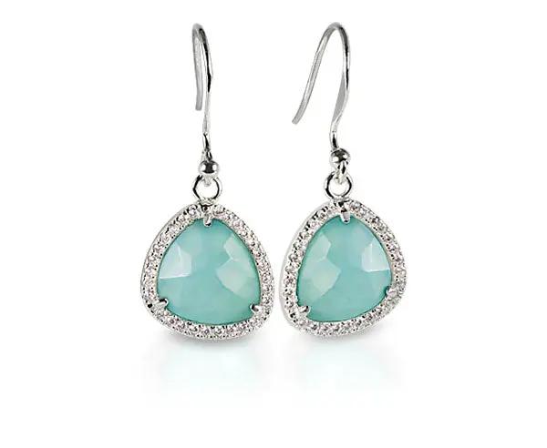 Silber Ohrhaken mit Amazonit und Zirkonia